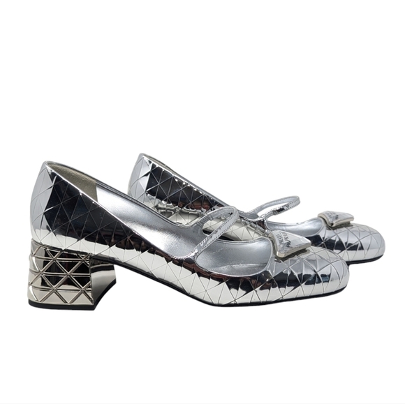 NEW PRADA Venice Metallic Silver Mary Jane Leather Heel Size EU 38 - Picture 6 of 16